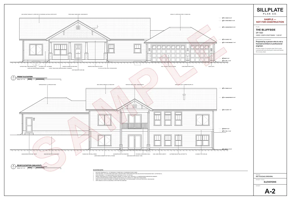 The Bluffside: front and rear elevations sheet