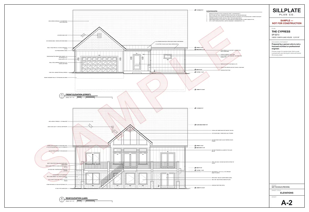 The Cypress: front and rear elevations sheet