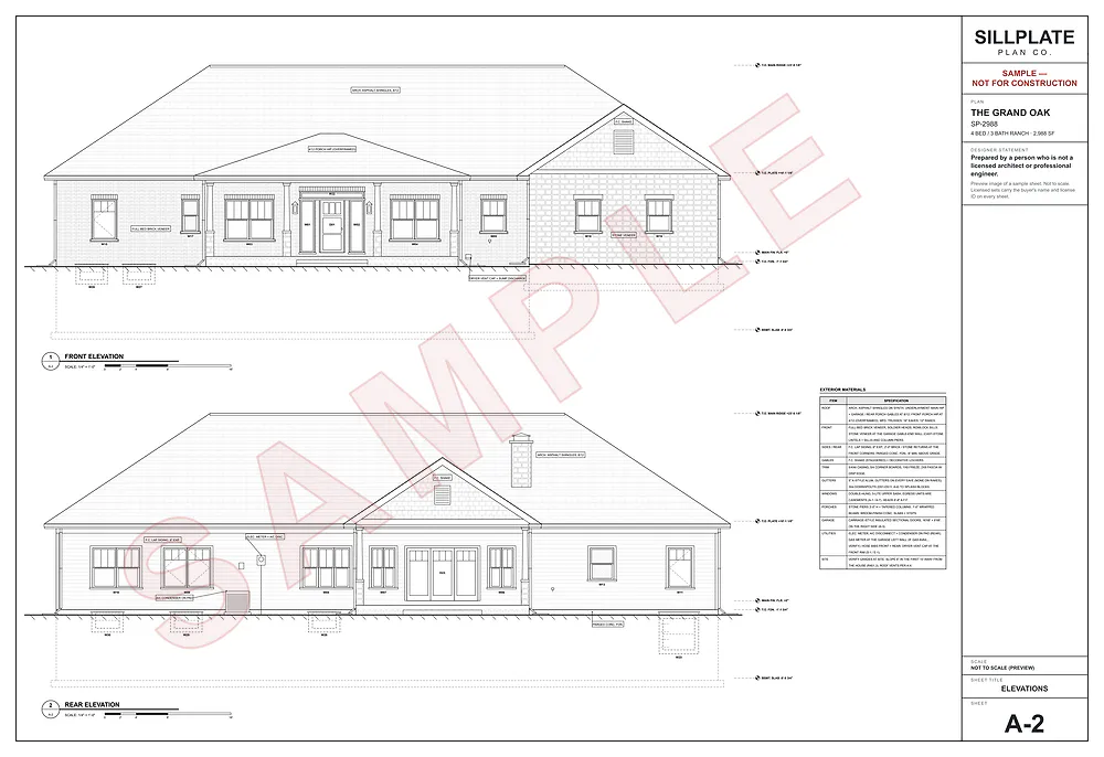 The Grand Oak: front and rear elevations sheet