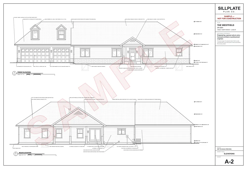 The Westfield: front and rear elevations sheet